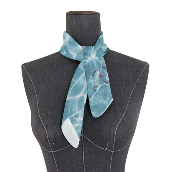 Square Scarf 24x24 Inch Blue Butterflies Upon The Water Silky Satin Sun Protection Neck Scarf for Women Multi-Purpose Head Wrap Bandana for Hair Bag Decoration