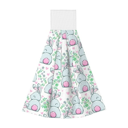 

Qekee Rabbit Back View Print Hanging Kitchen Towels Coral Velvet Wipe Hand Towel Absorbent Hand Towels Microfiber Tie Towel for Bathroom Kitchen Decor