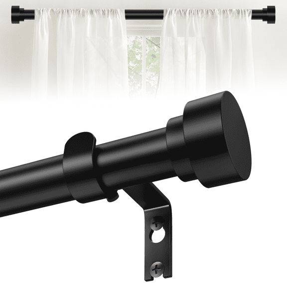 OLV 1" Adjustable Single Curtain Rod 30-60" with Classic Finial Black