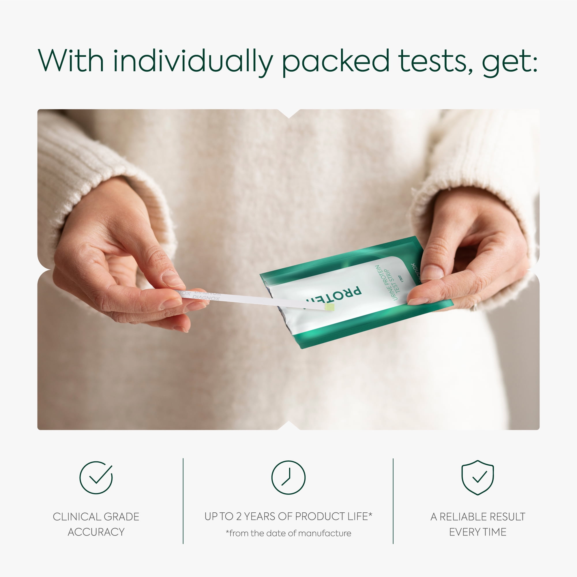 Diagnox Health Urine Protein Test Strips | At-Home Proteinuria Monitoring | Individually Wrapped, Fast 60-Second Results | Easy Urinalysis Test, Pack of 30