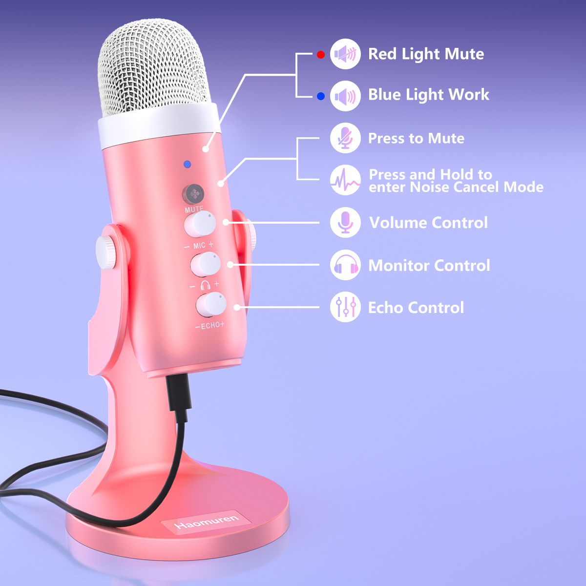 Haomuren Pink USB Gaming Microphone for PC and PS5 photo 4