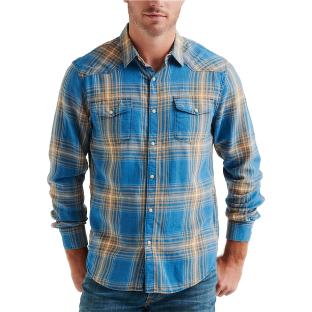 Lucky Brand Mens Santa Fe Western Button Up Camisa, Azul, X-Large