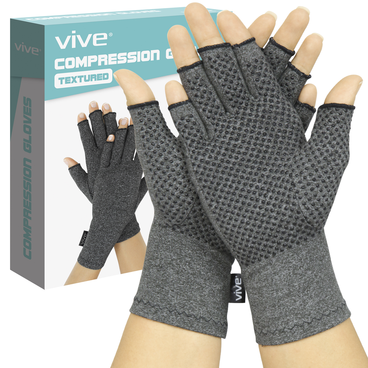 Vive Arthritis Gloves with Grips Textured Fingerless Compression, Men