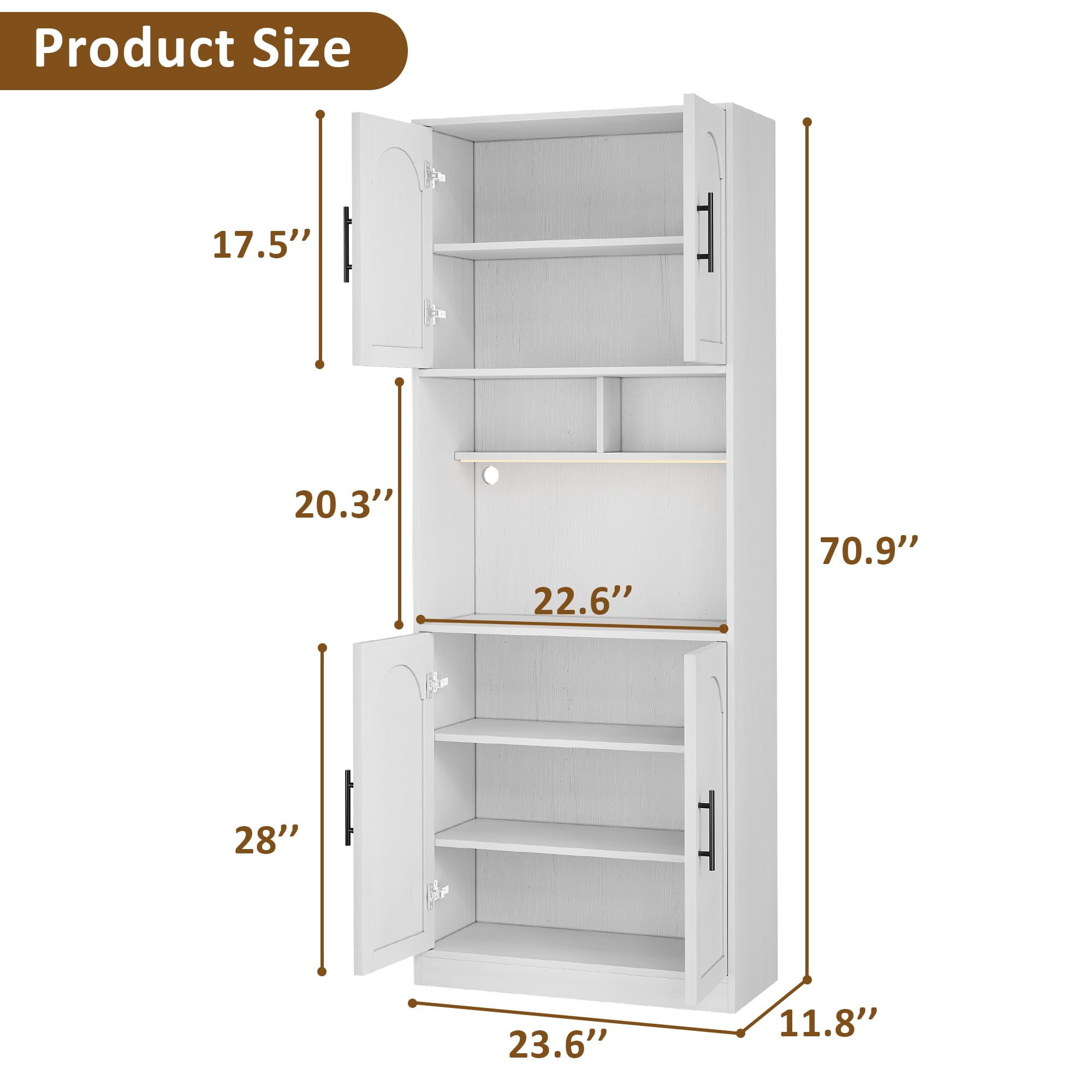 Huisuilinss Kitchen Pantry Storage Cabinet,71" Tall Kitchen Pantry Cabinet With Microwave Shelf And LED Light,Freestanding Hutch With Door And Shelve For Dining Room Living Room Bathroom