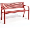 thumbnail image 1 of ZYPPPA  Outdoor Bench, 47" Iron Steel Frame Garden Bench with Mesh Pattern and Plastic Backrest Armrests, Patio Bench for Garden Park Yard Front Porch Patio, Red, 1 of 17