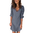 thumbnail image 4 of Vedolay Womens Dresses Women's Summer Swing Mini Dress Tie Front V Neck Short Sleeve Ruffle Layer A-Line Short Dress,Gray M, 4 of 5