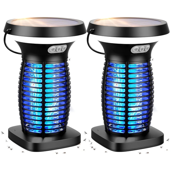 Aukfa Bug Zapper Outdoor, 4200V Portable Solar Mosquito Zapper with LED Light, 2 Pack