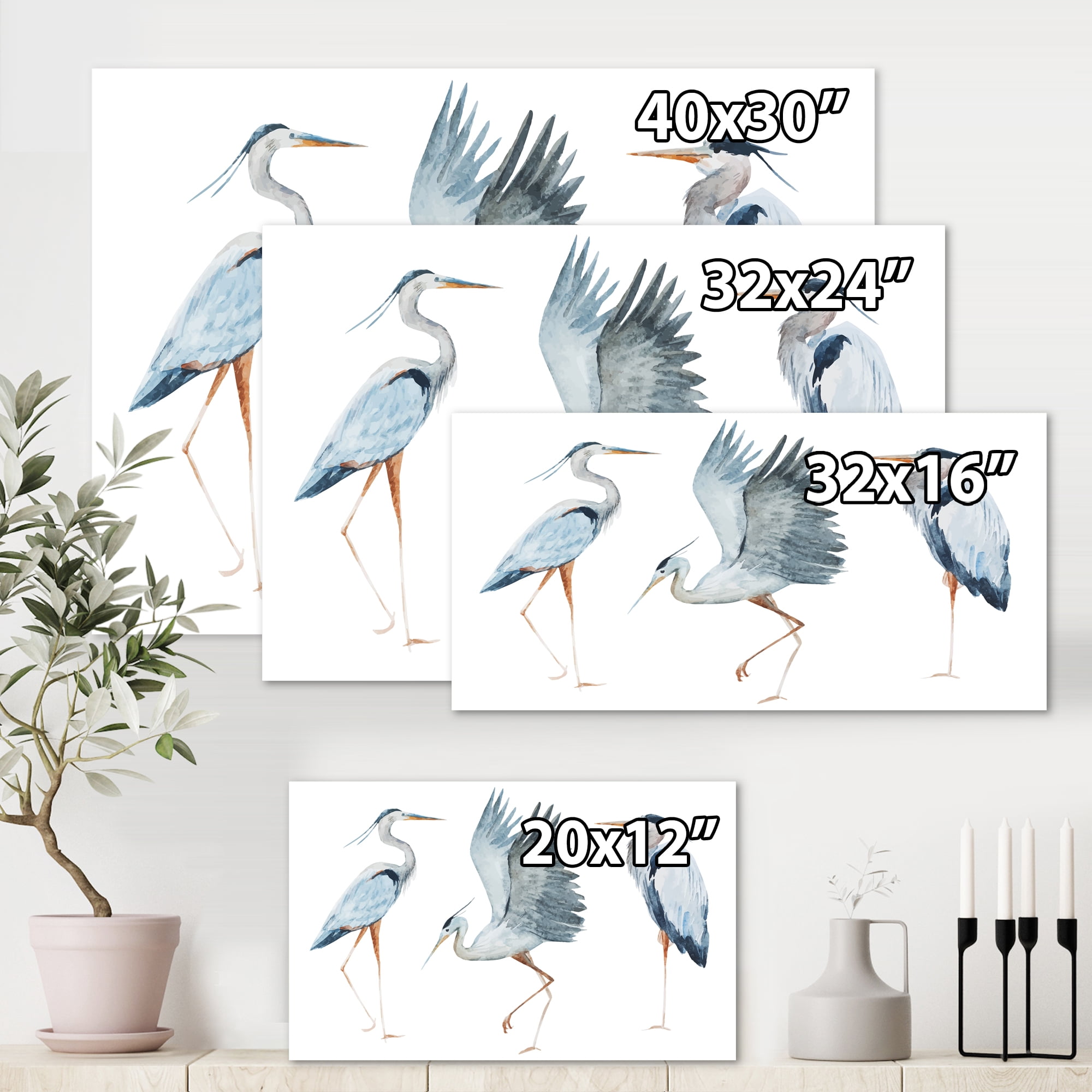 Portrait Of Heron Birds II 8 in x 12 in Painting Canvas Art Print, by Designart