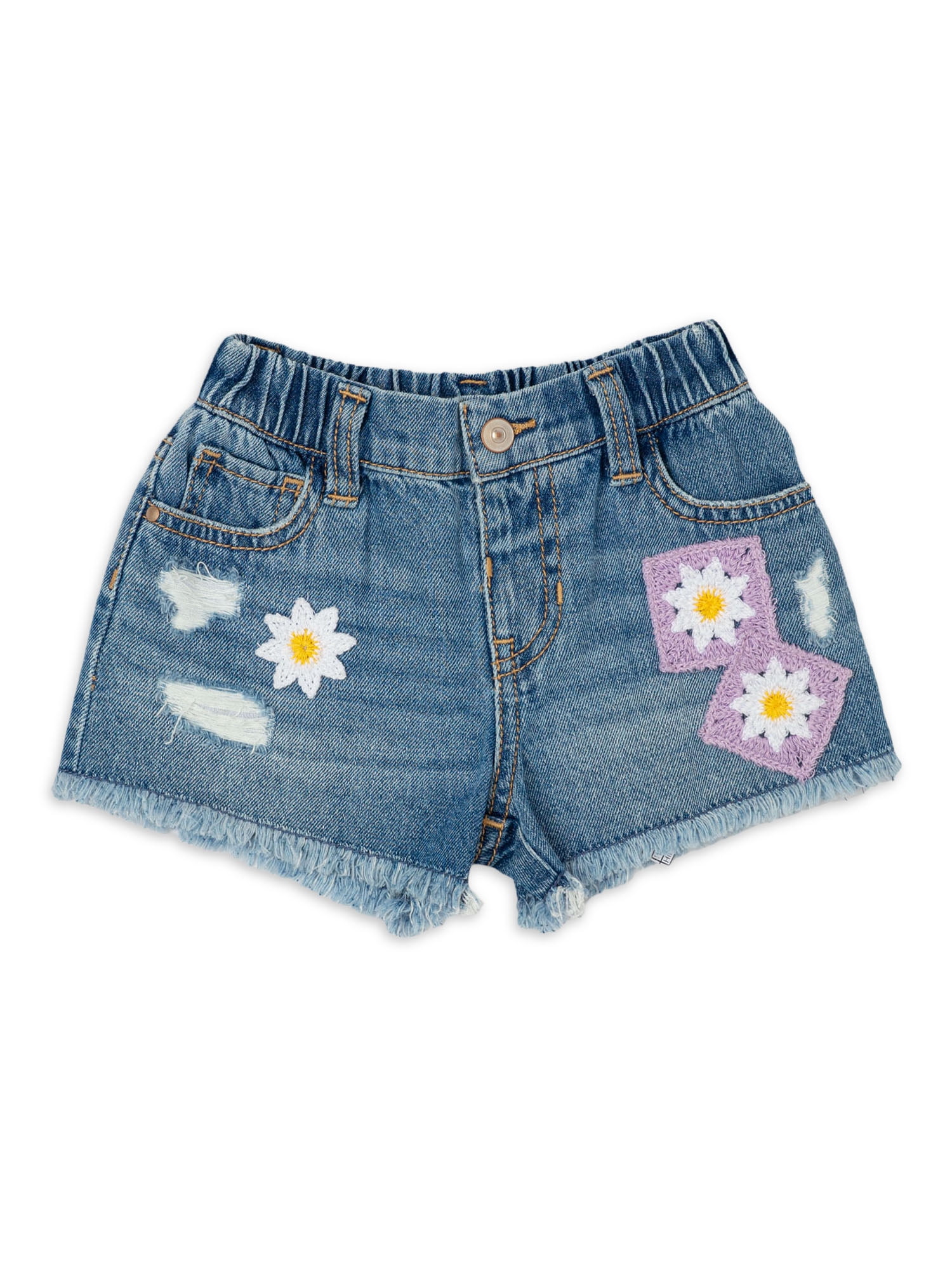 Wonder Nation Toddler Girls Crochet Denim Short, Sizes 2 Toddler-18 Months