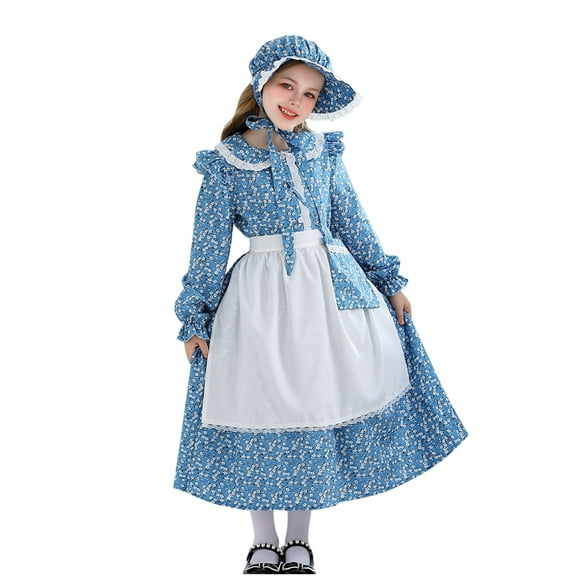 Girl Oktoberfest Festival Dress Kids German Dirndl Halloween Outfits Short Sleeve Beer Maid Midi Dresses Blue 13-14 Years