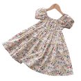 thumbnail image 4 of LYMAYTER Girls Short Sleeve Floral Dress for 1-7Y Kids Toddler Square Neck Puff Sleeve Backless Summer Casual Outfit, 4 of 8