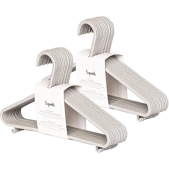 3 Sprouts Baby Wheat Straw Plastic Clothes Hangers - Pack of 30 - Speckled Gray