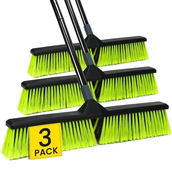 Escoba de empuje KalTell Outdoor Heavy Duty con mango de 63 cm, paquete de 3