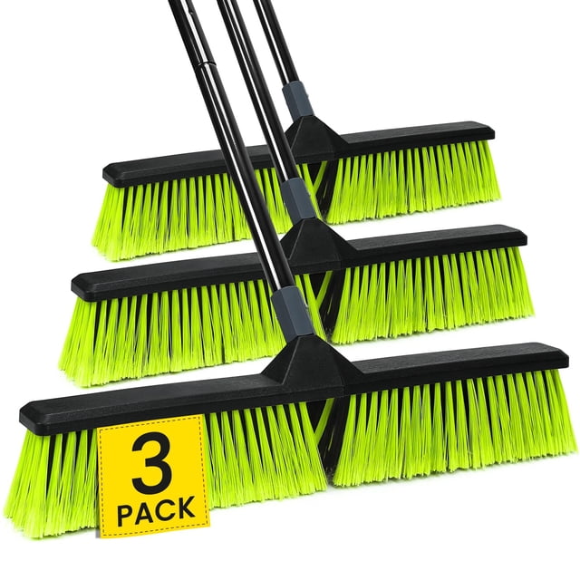 Escoba de empuje KalTell Outdoor Heavy Duty con mango de 63 cm, paquete de 3