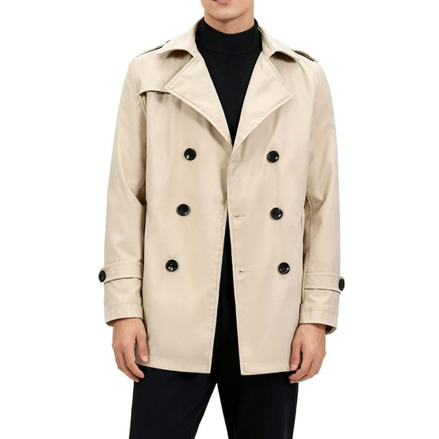 Lovzfmll Men's Hooded Workwear Jacket Button Front Solid Color Casual Beige, XL