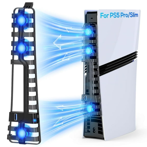 Auto Cooling Fan for PS5 Pro/ Slim, USB 3.0 Port, Adjustable 3 Speed, with LED Light, Memory Function, Quiet and Efficient Cooling System for PS5 Pro/Slim Cooler