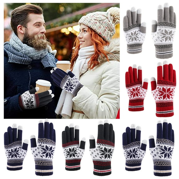 Men Women Snowflake Knit Gloves Thermal Touchscreen Phone Winter Warm