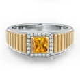thumbnail image 3 of Gem Stone King 925 Silver and 10K Yellow Gold Yellow Citrine and White Lab Grown Diamond Statement Ring for Men | 0.76 Cttw | Princess 5MM | Gemstone November Birthstone | Size 9, 3 of 5