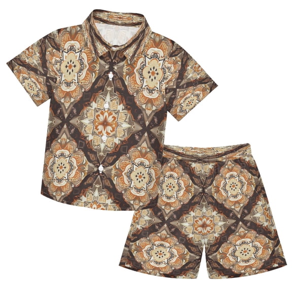 YAZAOO Button-Down Shirts Summer Shorts Sets Fashion Autumn Artistry Pattern Casual Set