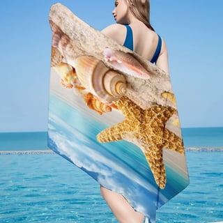 *2* Martha Stewart Everyday Cream Shell Bath Towels, Seashells, Beach 47 x  23.5
