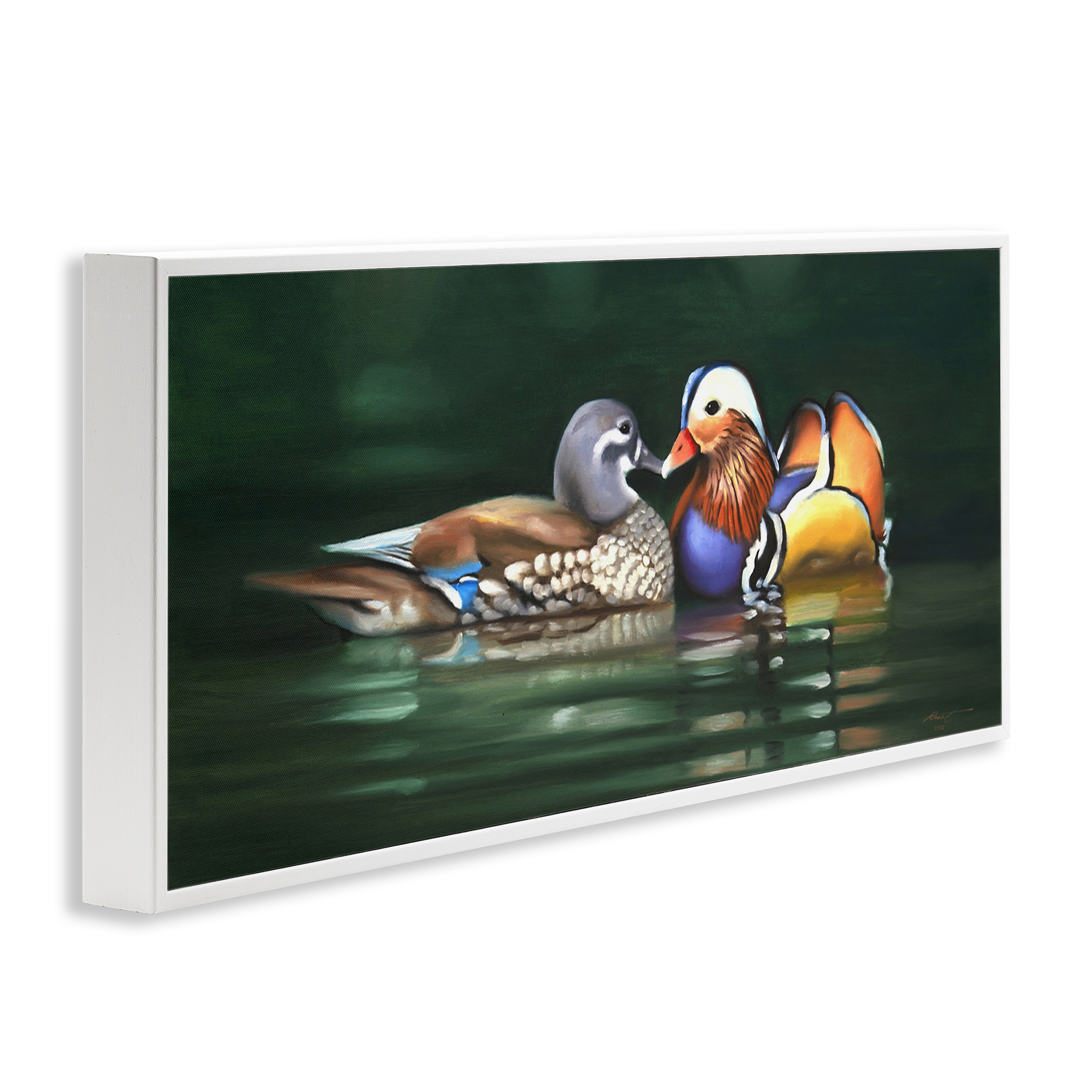 Stupell Industries Patterned Birds in Lake Animals & Insects Painting White Framed Art Print Wall Art, 30 x 13