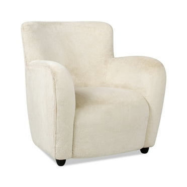 Jennifer Taylor Home Wolffe 32" Curved Arm Accent Chair, Crème de la Crème White Faux Fur