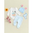 thumbnail image 3 of Elippeo Baby Girls Easter Infant Baby Girls Boys Pants Sets 3M 6M 12M 18M Long Sleeve Letter Bunny Print Romper Tops Striped Pants Hat Set, 3 of 10