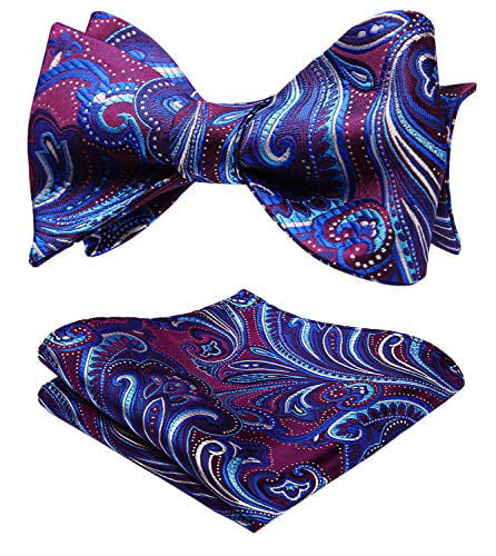 HISDERN Mens Paisley Floral Jacquard Self Bow Tie Pocket Square Set 