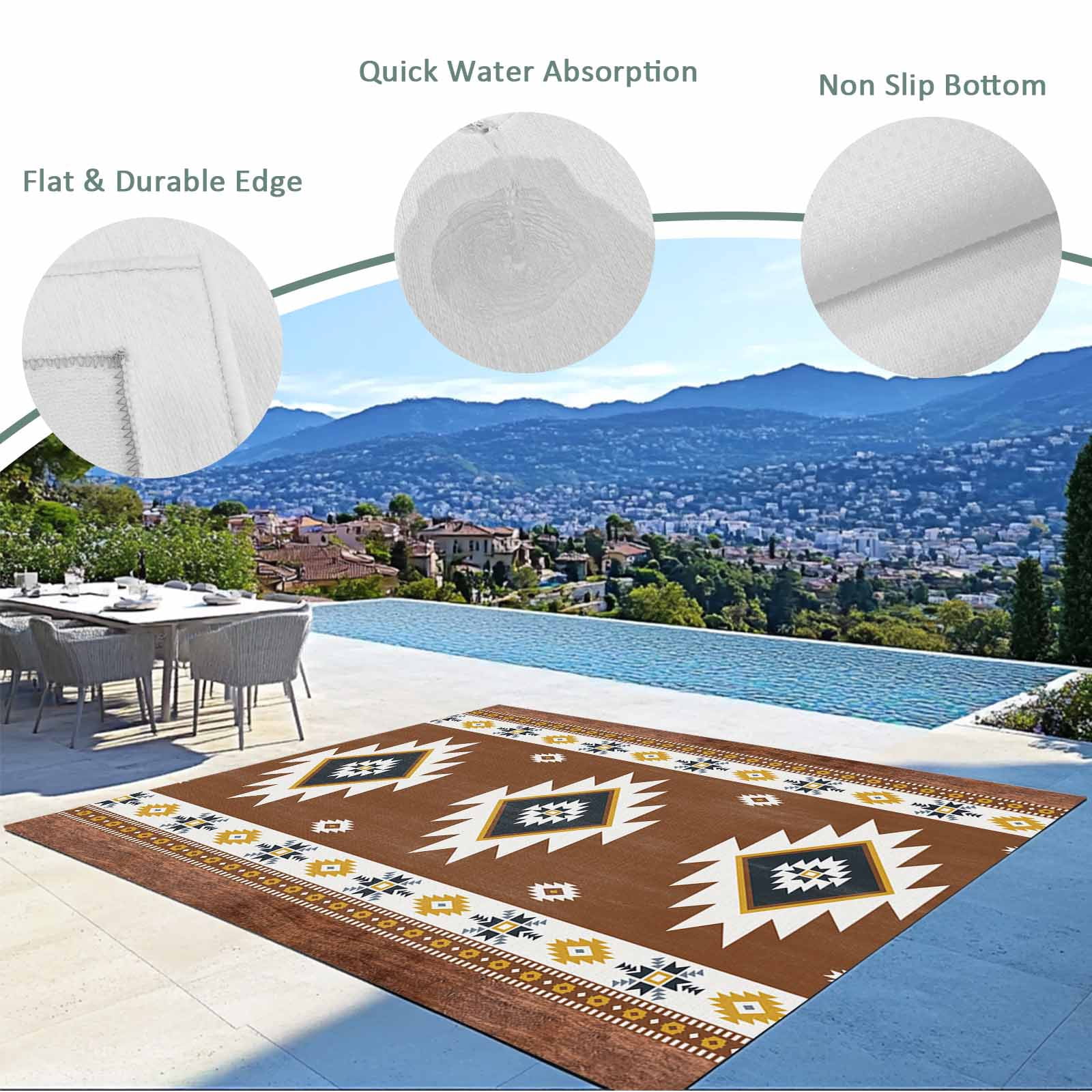 Fsddascl Southwest Outdoor Rug for Patio/Deck, Non-Slip Large Area Rug 5 x 8 Ft, Western Brown Yellow Geometric Abstract Art Wooden Indoor Outdoor Rugs Washable Area Rugs, Camping Rug Carpet