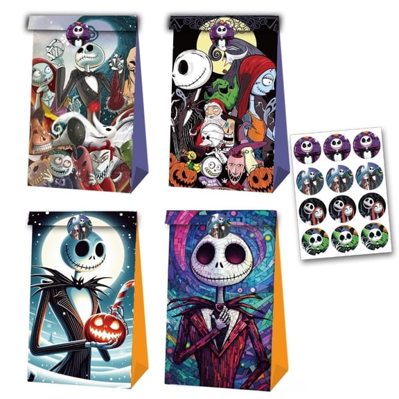 12 PCS Party Favor Candy Bags for Anime Cartoon Themed Birthday Supplies Decor Kraft Paper Gift Bag.