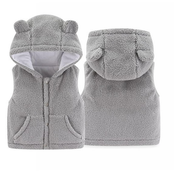 skpabo Toddler Baby Boys Girls Fleece Vest with Bear Ear Button Sleeveless Coat Jacket Kids Fall Winter Hooded Outerwear With Pocket Gray 18-24 Months
