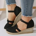 thumbnail image 2 of Dsscvnef Chaussures pour Femmes Sandales à Talons Compensés en Lin Mode Sandales de Plage à Talons Épais, 2 of 6