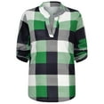 thumbnail image 3 of safuny Womens Top Dressy Loose Plaid Pullover T-shirt Comfy Casual V-Neck Long Sleeve Solid Color Plus Size Blouses Shirts Clearance Green XXXXL, 3 of 9