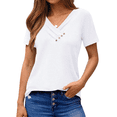 thumbnail image 2 of UVN Blouses for Women Summer Short Sleeve V Neck Button Shirts Dressy Casual Business Tunic Tops, 2 of 8