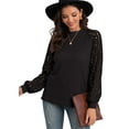 thumbnail image 5 of SHOWMALL Women's Trendy Waffle Knit Blouse Puff Long Sleeve Hollow-Out Lace Tops Casual Loose T Shirts, US Size Large, Black, 5 of 8