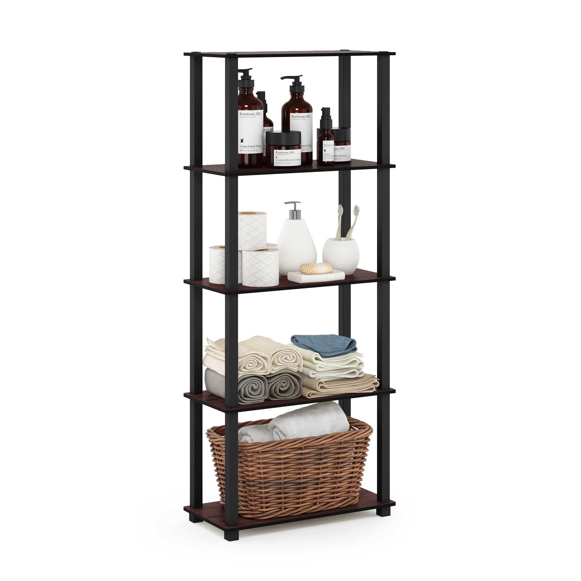 Furinno Turn-S-Tube 5-Tier Square Tubes Display Shelf, Dark Cherry/Black