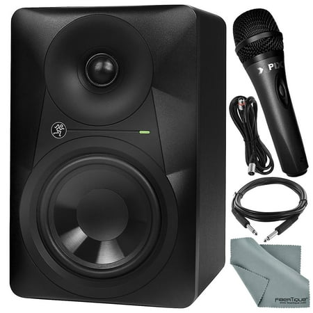 Mackie MR524 5 2-Way Powered Studio Monitor Bundled with Xpix Handheld Microphone, Cables, and Microfiber