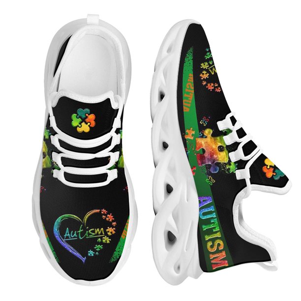 Zapatos casuales para mujer, zapatillas de malla con aumento de altura, diseño de rompecabezas de concienciación sobre el autismo, calzado para caminar