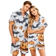 thumbnail image 2 of Spooky Season Couples Matching Pajamas Set Halloween Print Short Sleeve Button Up Sleepwear and Shorts Festive Sleepwear Attire, 2 of 5