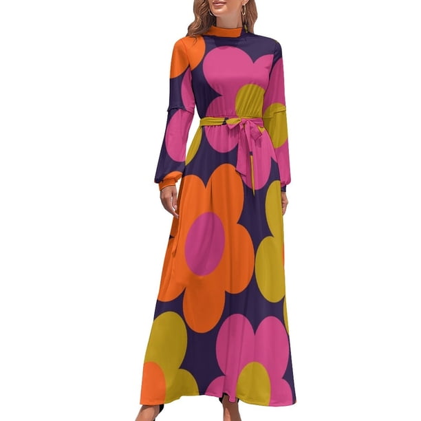 Vestido largo con flores de neón estilo años 60, vestidos de playa, conjuntos elegantes para mujer, vestido de verano para mujer coreana