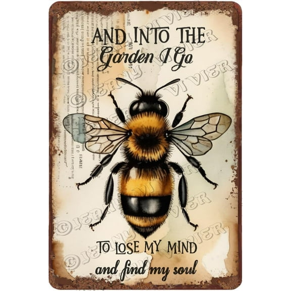 Zomyto Bee Wall Art Positive Quote Decor Antique Metal Sign 12x8 Inch Creative Aluminum Sign Boho Room Decor for Bedroom Living Room Bathroom Cafes Club Pub Bar Yard Garden Wall Decor