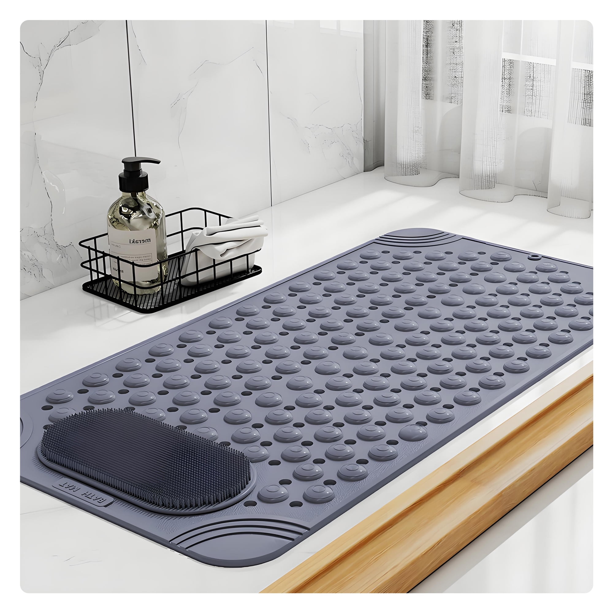 LAMIRO Non-Slip Bathtub Mat, Anti-Mold Mildew Resistant Shower Mat for Tub, Grip Bath Mat for Bathroom Shower Use, 14.17"x27.56", Gray