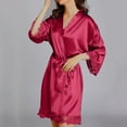 thumbnail image 6 of hoksml Silk Pajamas for Women Fashion Casual Women Nightgowns Homewear 3/4 Sleeve Lapel V-Neck Dress Solid Color Lace Night Robes One Size, 6 of 8