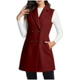 thumbnail image 6 of gbyLJF Womens Mid-length Vest Plaid Double Breasted Sleeveless Trench Coat Casual Woolen Overcoats with Pockets, 6 of 8
