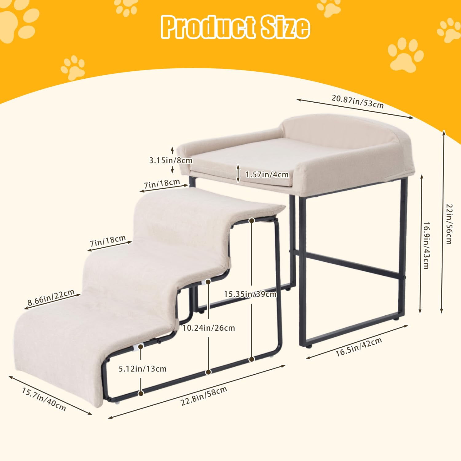 Dog Window Perch with Stairs, Pet Stairs Ramp with Seat, Dog Perch to Look Out Window with Ramp, Lounge Elevated Dogs Bed, Small Pet Step, Multi-Level Platform with Foam Upholstery