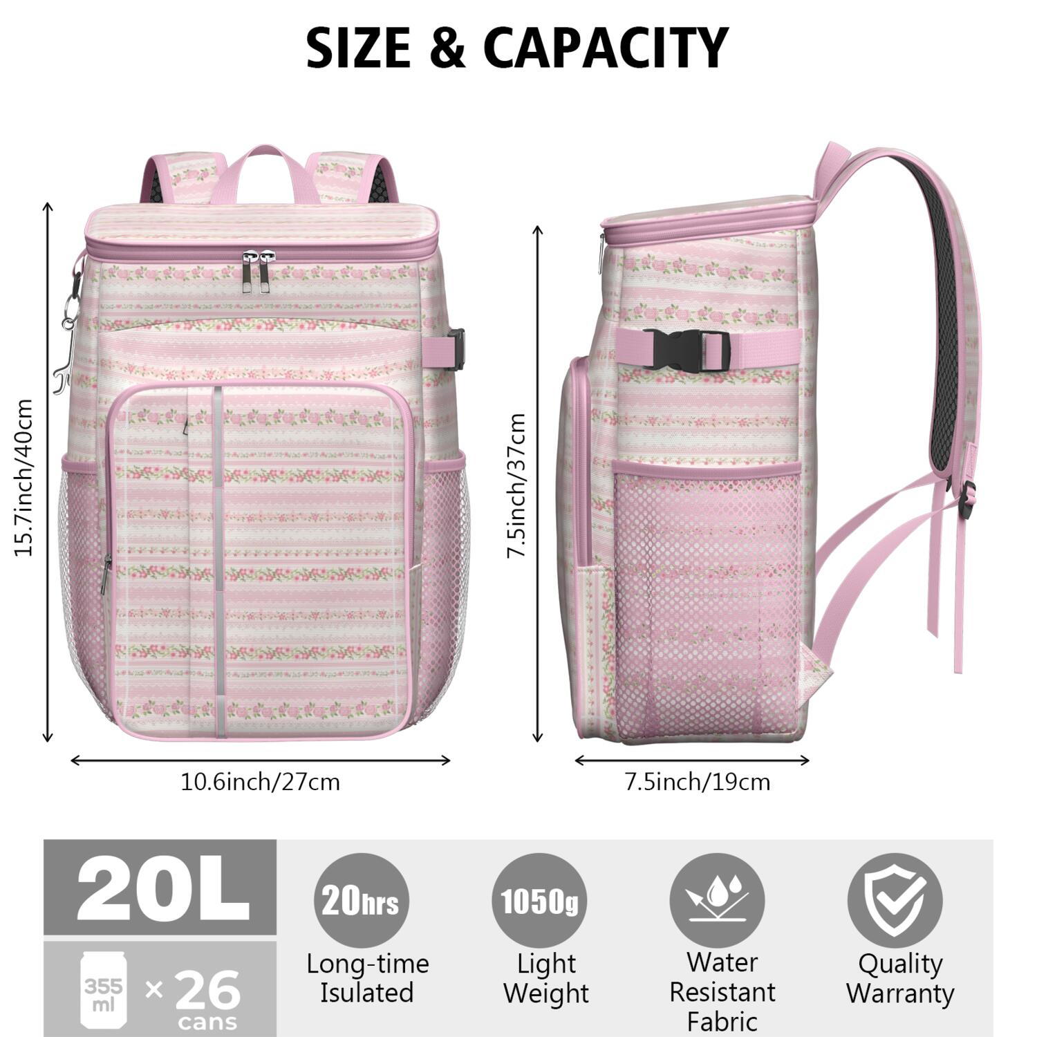 Travel Cooler Bag - Boho Bohemia Pioneer Flower Geometric Line Art Camping Beer Cooler Backpack with Bottle Opener- Waterproof Insulated Picnic Backpacks - Cooler Bag for Beach