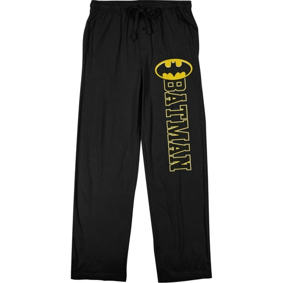 Batman Stitch Title Logo Men's Black Drawstring Sleep Pajama Pants-M