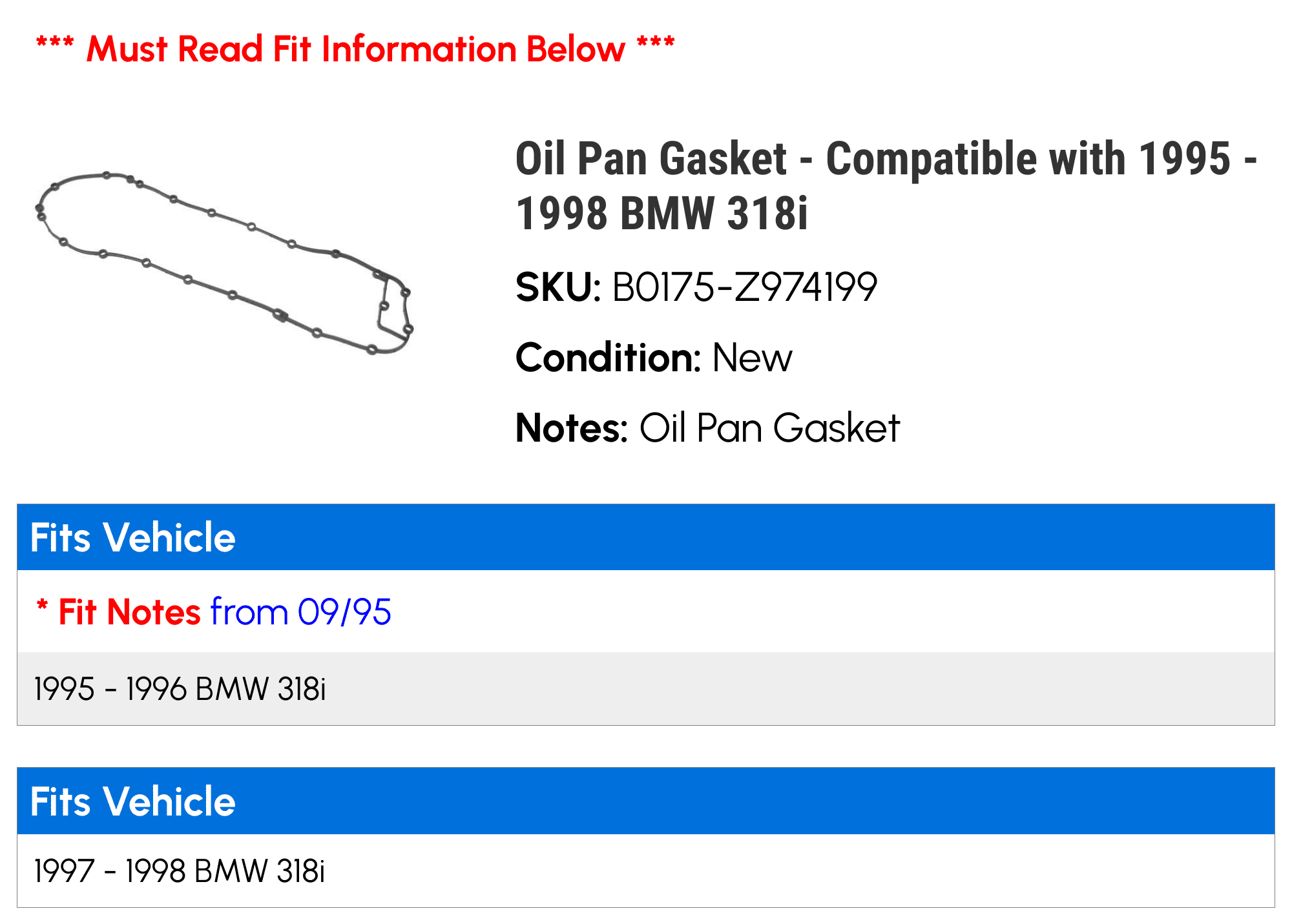 Oil Pan Gasket - Compatible with 1995 - 1998 BMW 318i 1996 1997