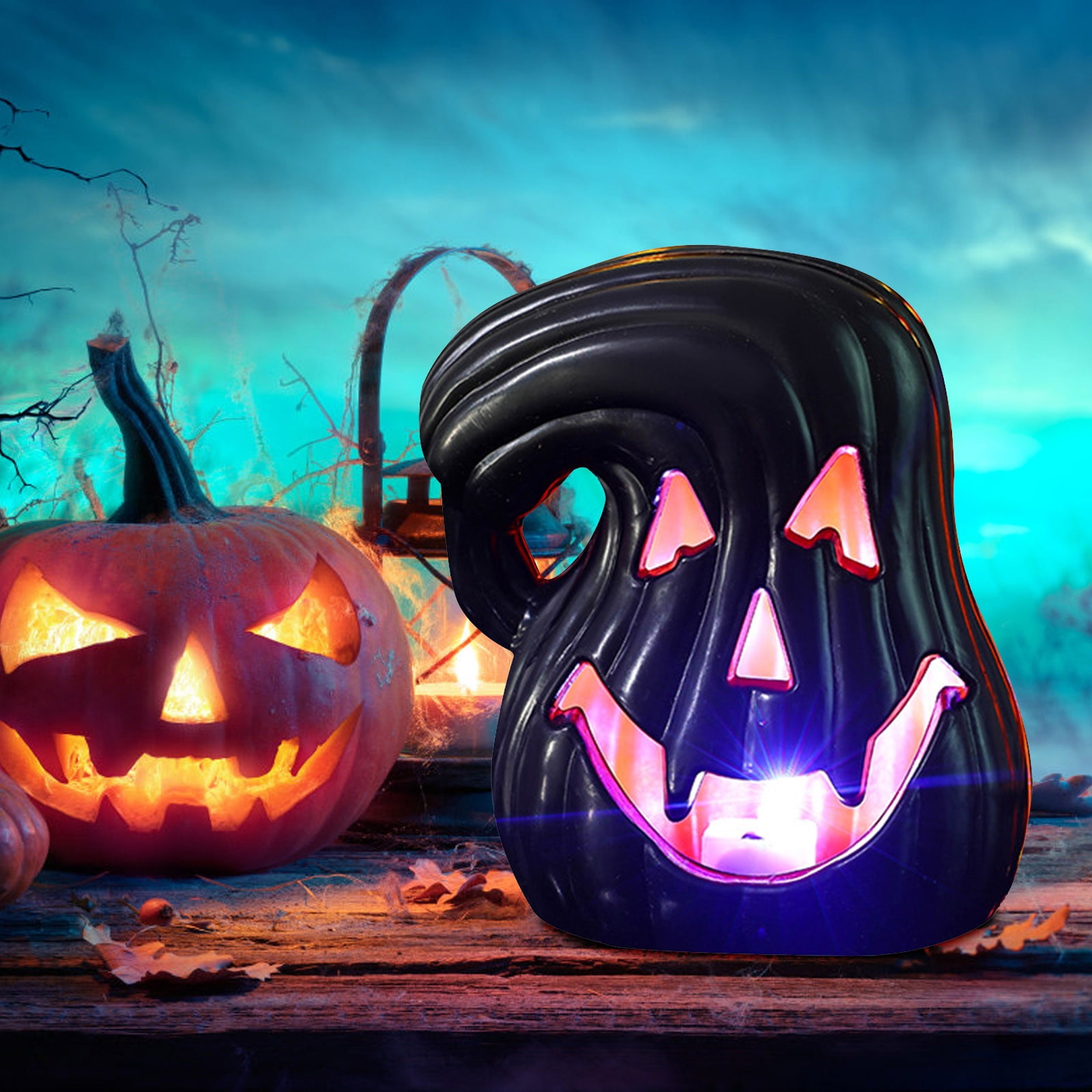 BGZLEU Halloween Jack O Lanterns, Resin Pumpkins with Black Cat