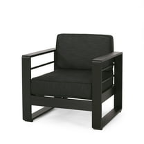GDF Studio Gadd Outdoor Aluminum Club Chair with Cushions, Black, Dark Gray